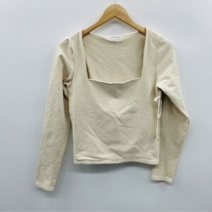 Good American Womens Size 3 Large Square Neck Long Sleeve Knit Top in Bone 2233